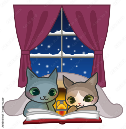 本を読んでいる2匹の猫