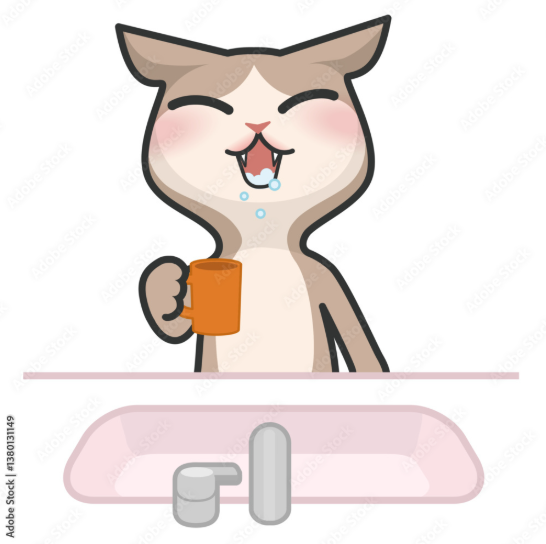 うがいをしている猫