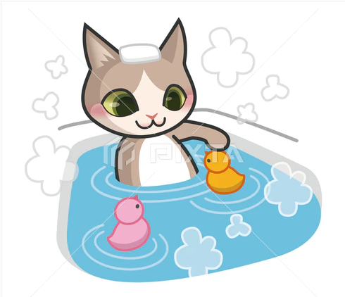 お風呂に入っている猫のイラスト