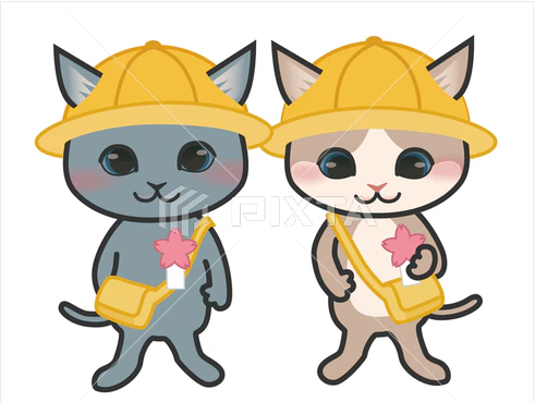 猫の入園式イラスト