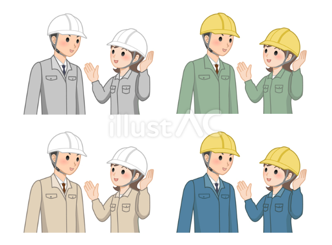 会話をしている男性作業員と女性作業員