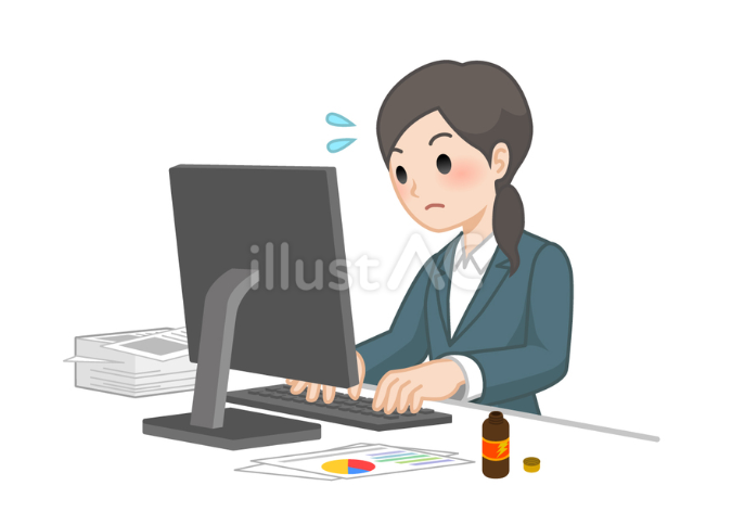 パソコンで大量の仕事をしている女性